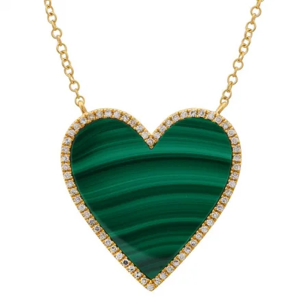 Colored Necklaces-14K Yellow Gold Malachite Heart Necklace