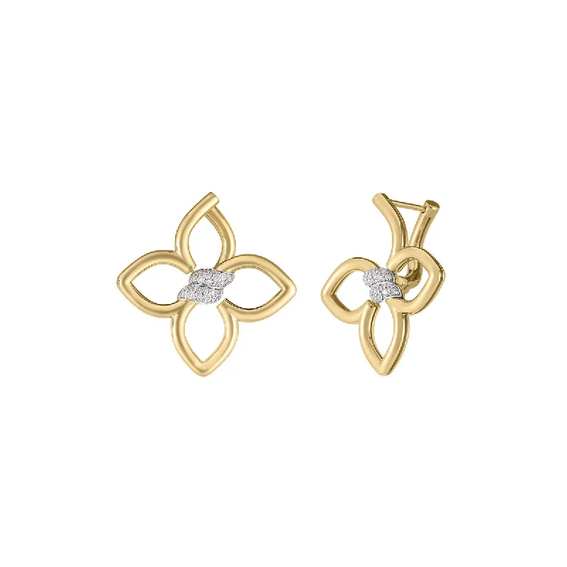 Long Hoop Earrings-18K Yellow and White Gold Cialoma Small Diamond Flower Earrings