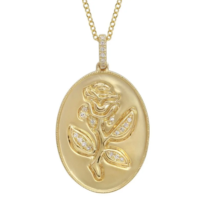 Chunky Necklaces-14K Yellow Gold Diamond Rose Pendant with Chain