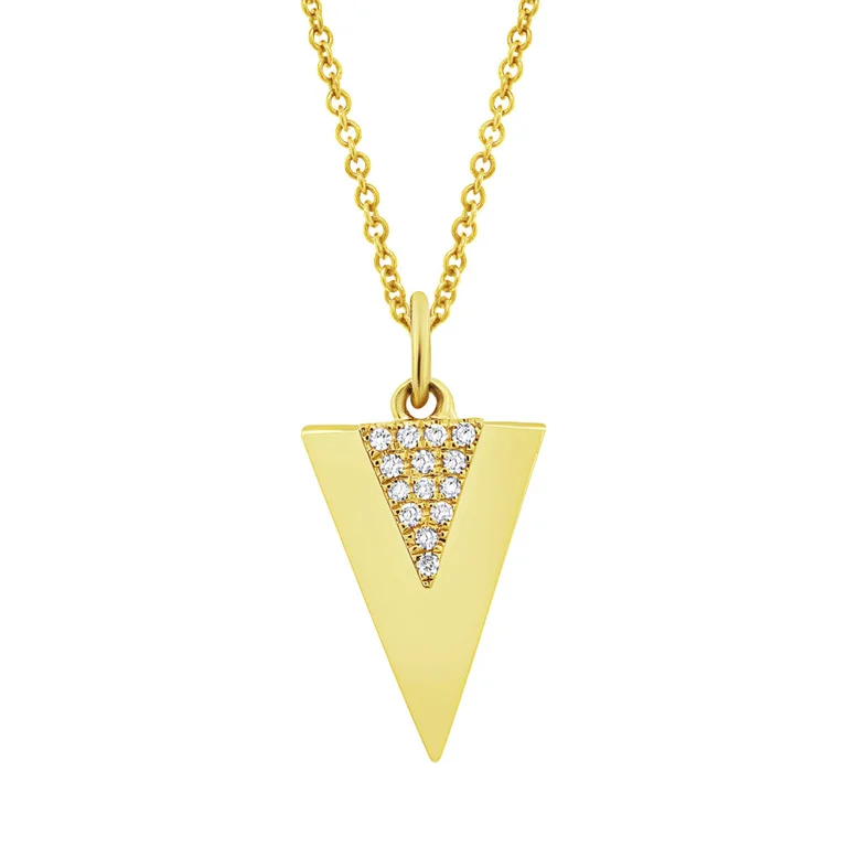 Minimalist Gold Necklaces-14K Yellow Gold Diamond Triangle Pendant