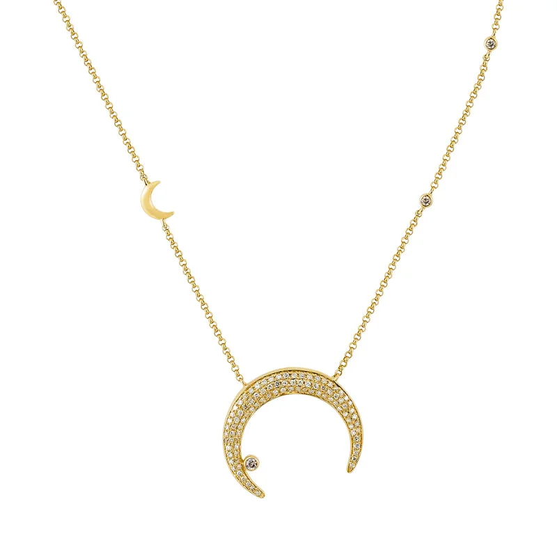 Antique Necklaces-14K Yellow Gold Diamond Celestial Necklace