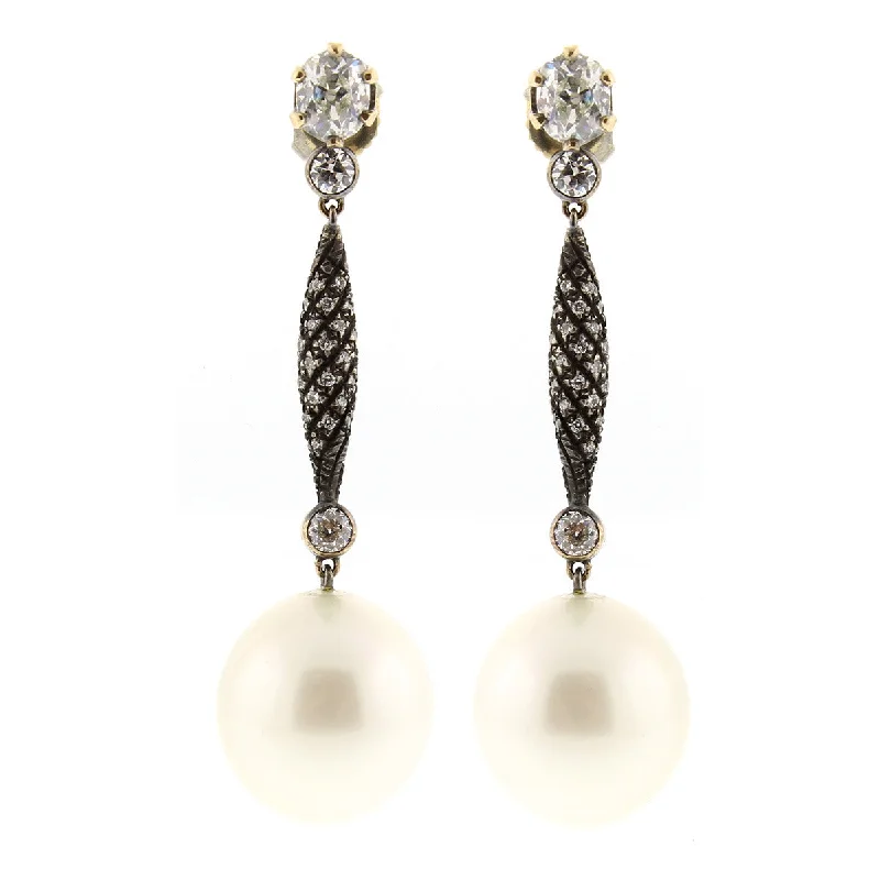 Unique Earrings-South Sea Pearl and Diamond Drop Earrings