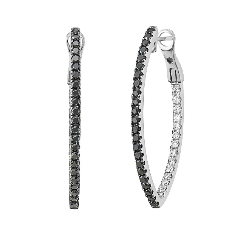 Custom Diamond Earrings-Black and White Diamond Inside Out Hoop Earrings