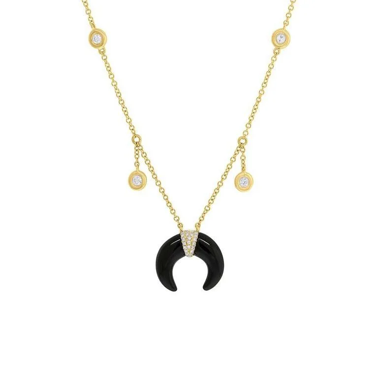 Beautiful Necklaces-14K Yellow Gold Onyx Crescent Shaker Necklace