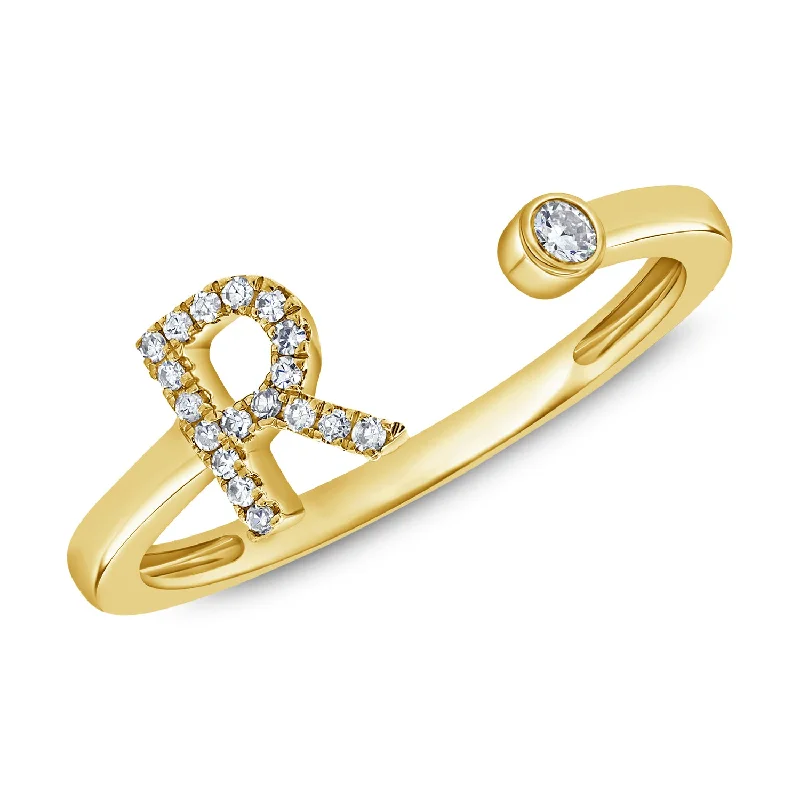 Handmade Rings-Personalized Diamond 'R' Initial Open Ring in 14K Gold