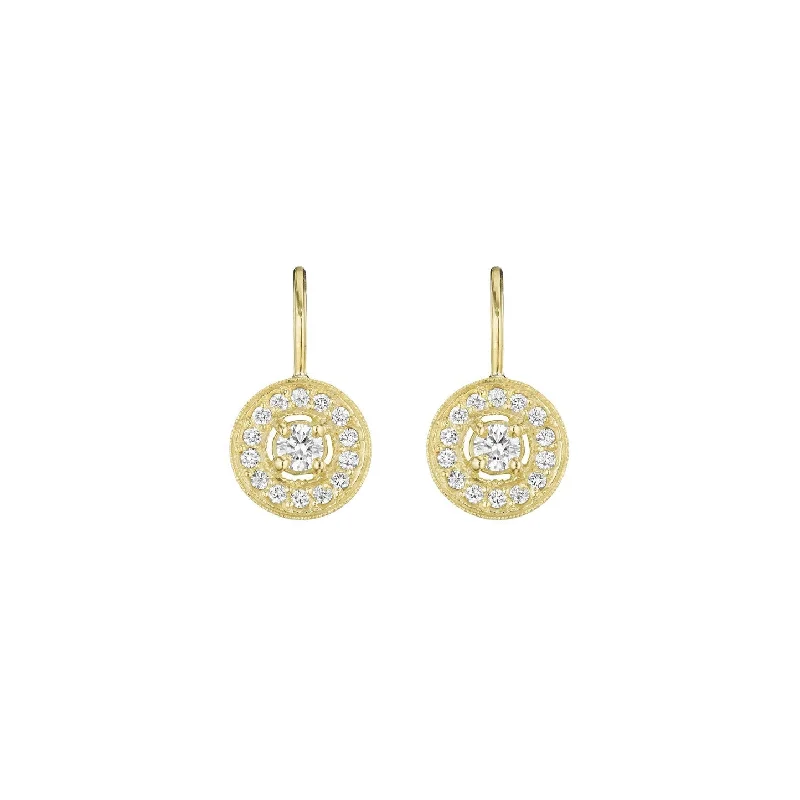 Bold Hoop Earrings-Medium Gold Engraved French Wire & Diamond Earrings