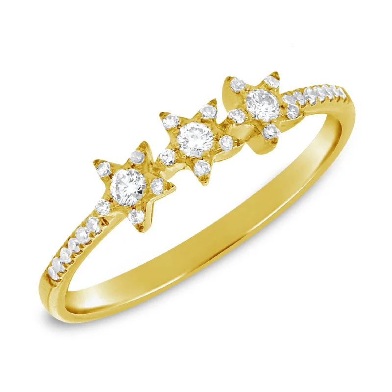 Adjustable Wedding Bands-14K Gold Tri Star Ring with Diamonds