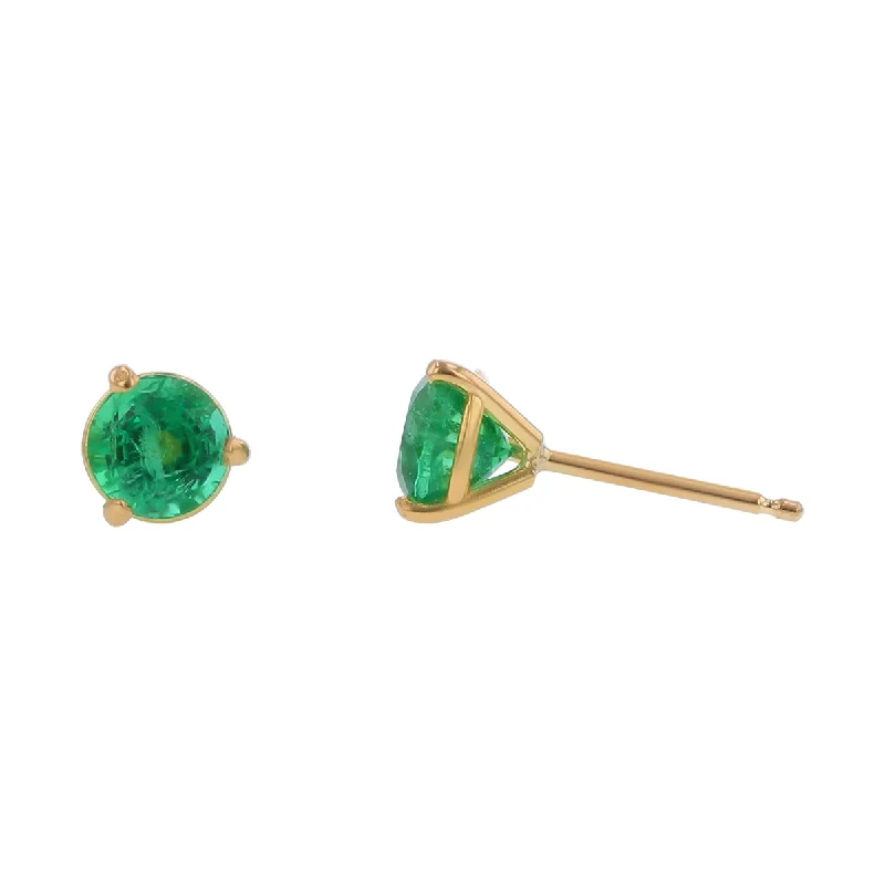 Textured Earrings-1.17ct 5mm Round Zambian Emerald Stud Earrings in 18k Yellow Gold