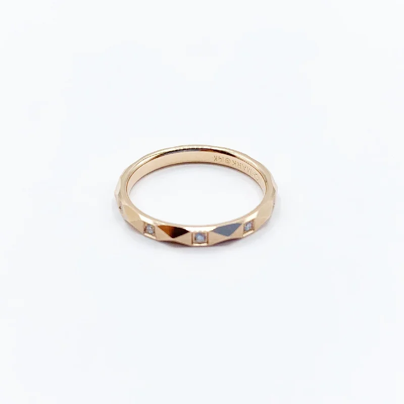 Vintage Wedding Rings-Satin Rose Gold Patterned Band with Diamonds