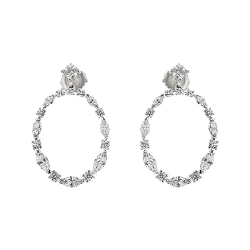 Silver Earrings-Starry Night Diamond Drop Hoop Earrings