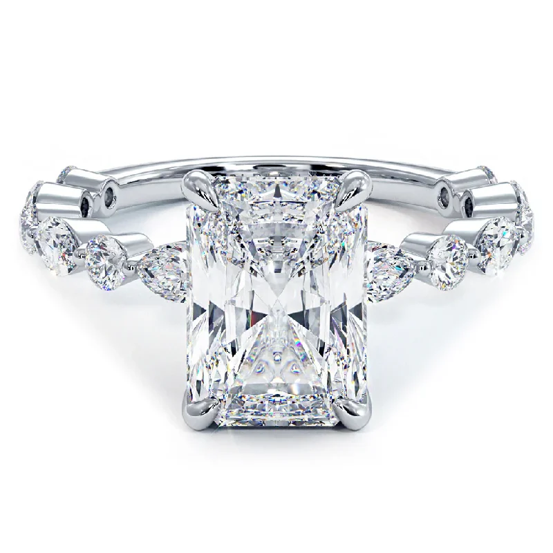 Pear-Shaped Rings-Elegant Emerald-Cut Lab-Grown Diamond Engagement Ring with Marquise and Round Accents