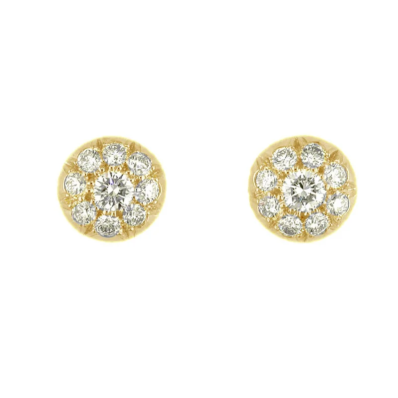 Blue Earrings-18K Yellow Gold Diamond Halo Stud Earrings