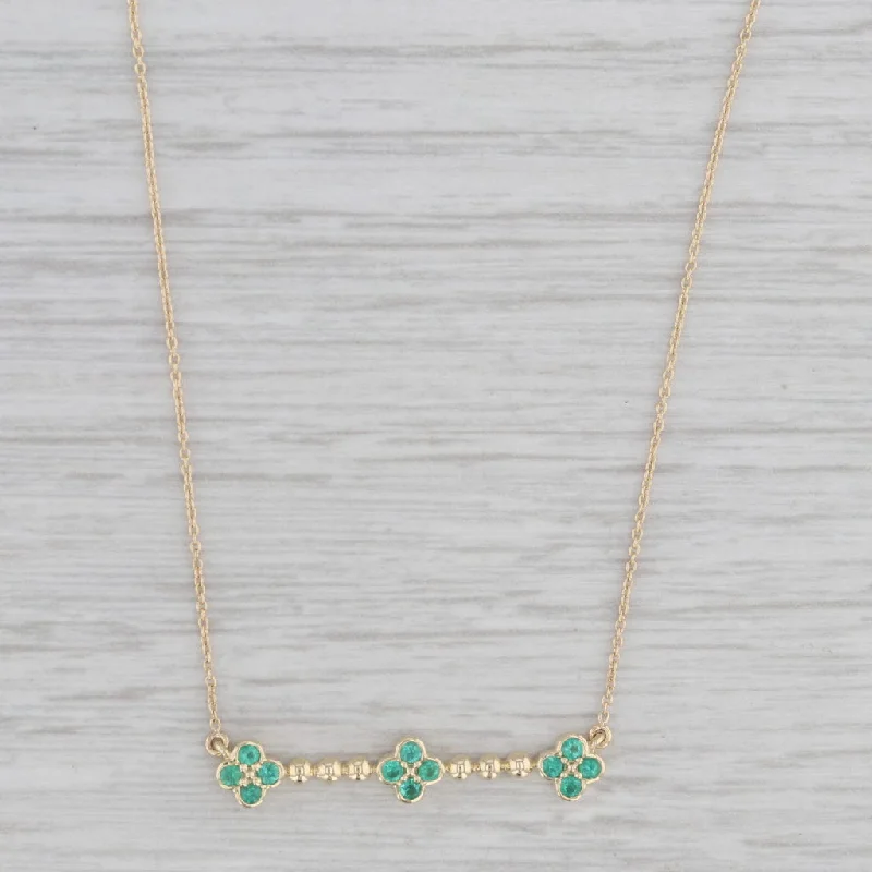 Gold Cross Necklaces-New 0.12ctw Emerald Flower Pendant Necklace 10k Yellow Gold Adjustable Chain