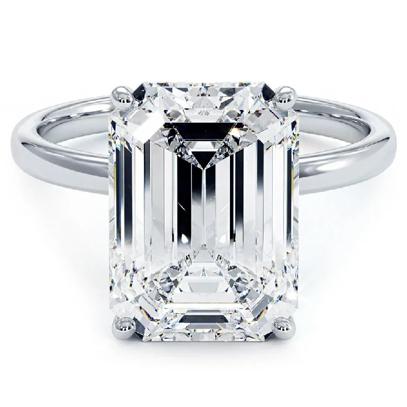 Minimalist Rings-Classic 5.00-Carat Emerald-Cut Lab-Grown Diamond Solitaire Ring in 14K Gold