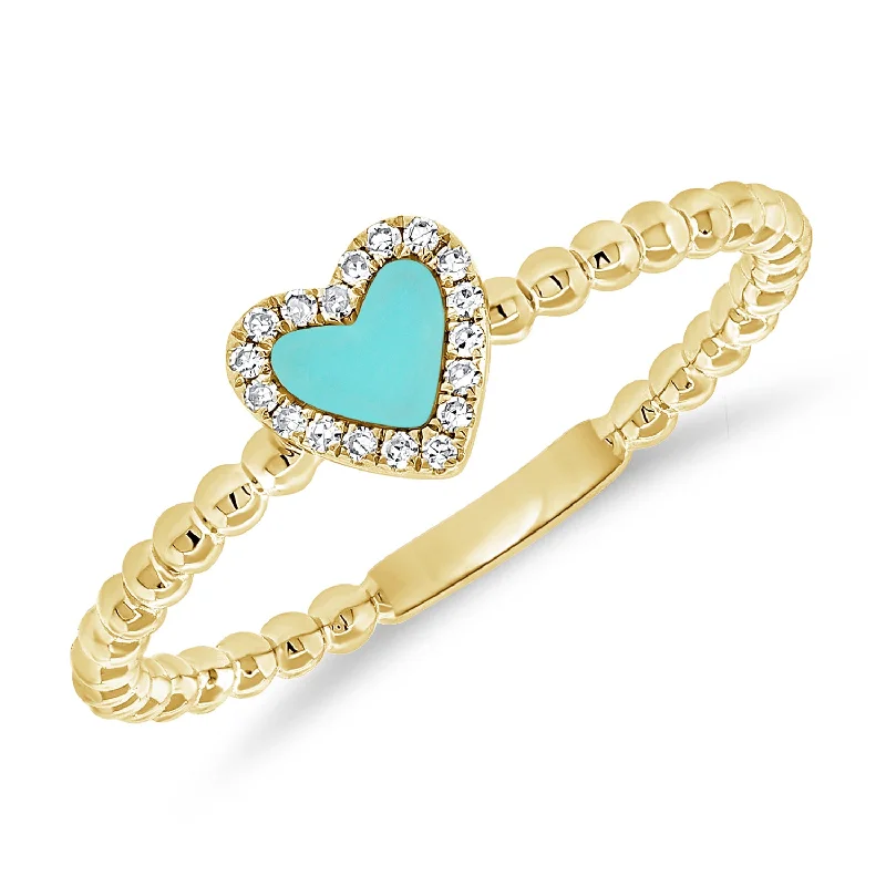 Vintage Rings-Turquoise Heart Ring with Diamonds