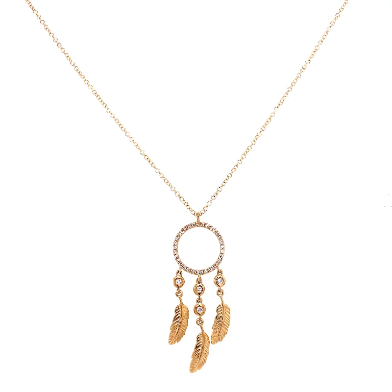 Family Name Necklaces-14K Yellow Gold Diamond Dream Catcher Necklace