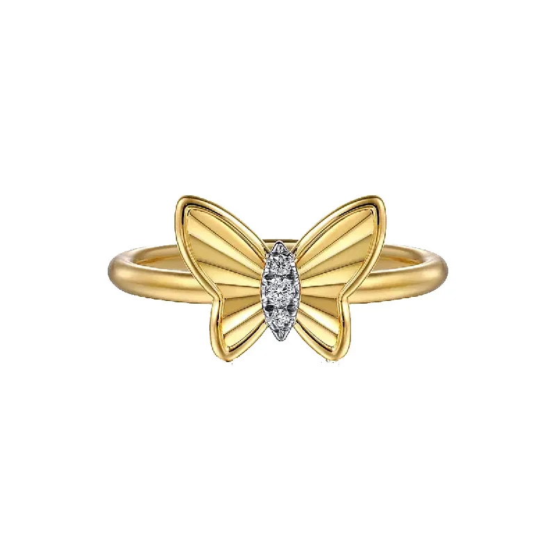 Three-Stone Rings-Gabriel 14K Yellow Gold Diamond Diamond Cut Butterfly Ring