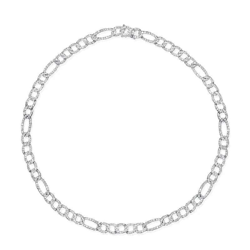 Geometric Necklaces-14K White Gold Diamond Figaro Link Necklace