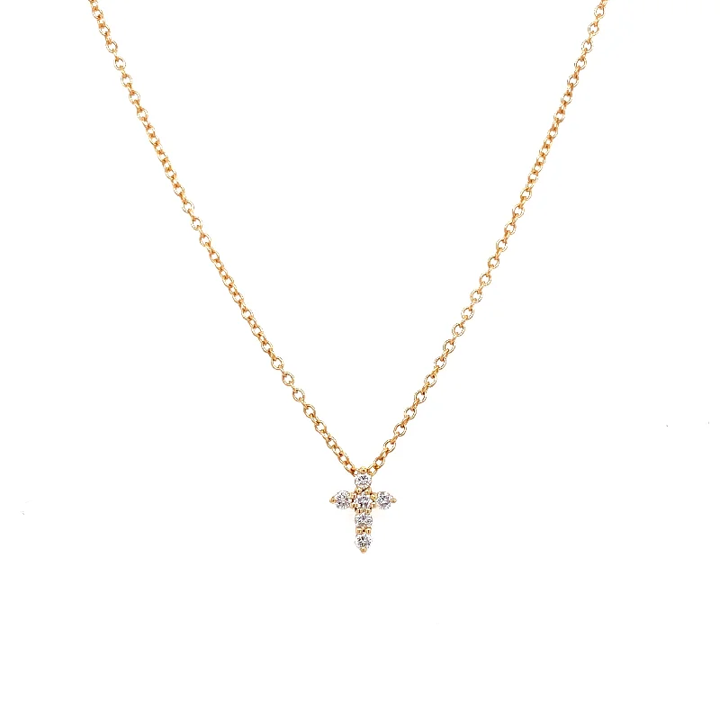 Silver Chain Necklaces-18K Yellow Gold Diamond Mini Cross