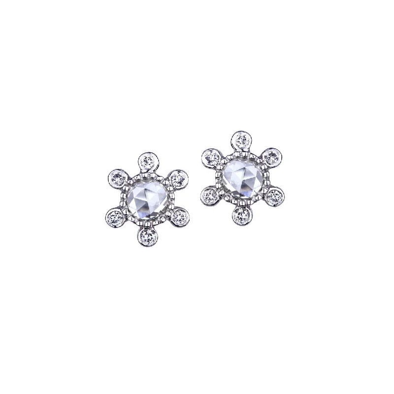 Diamond Earrings-Starburst Rose Cut Diamond Stud Earrings