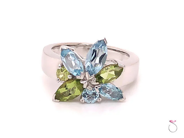 Anniversary Rings-Louis Feraud Aquamarine and Peridot Cluster Ring