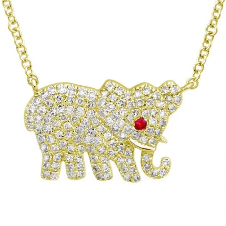 Silver Chain Necklaces-14k Yellow Gold Elephant Diamond Necklace