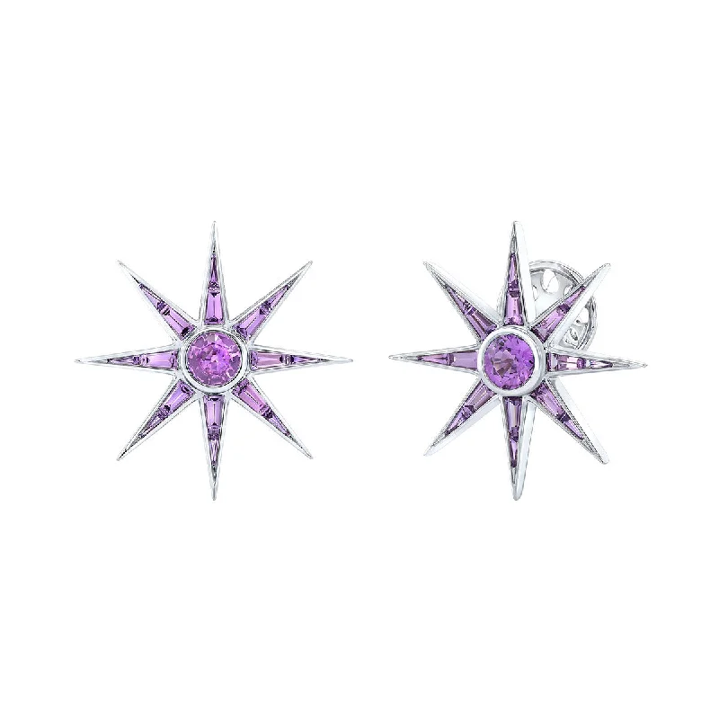 Swarovski Earrings-Luminous Starburst Purple Sapphire Stud Earrings