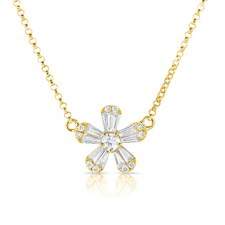 Multicolor Necklaces-14K Yellow Gold Diamond Petite Flower Necklace