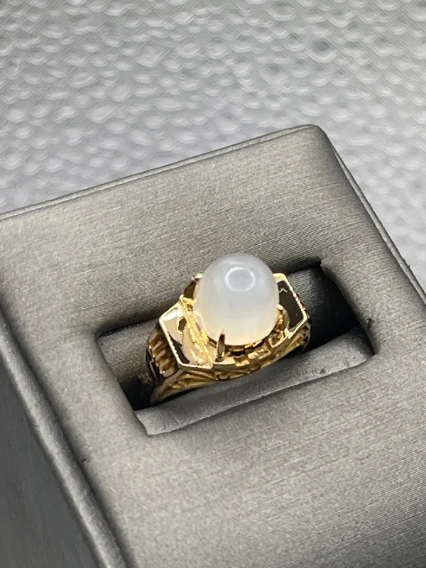 Silver Rings-Ladies 18 Karat Solid Yellow Gold Moonstone Ring