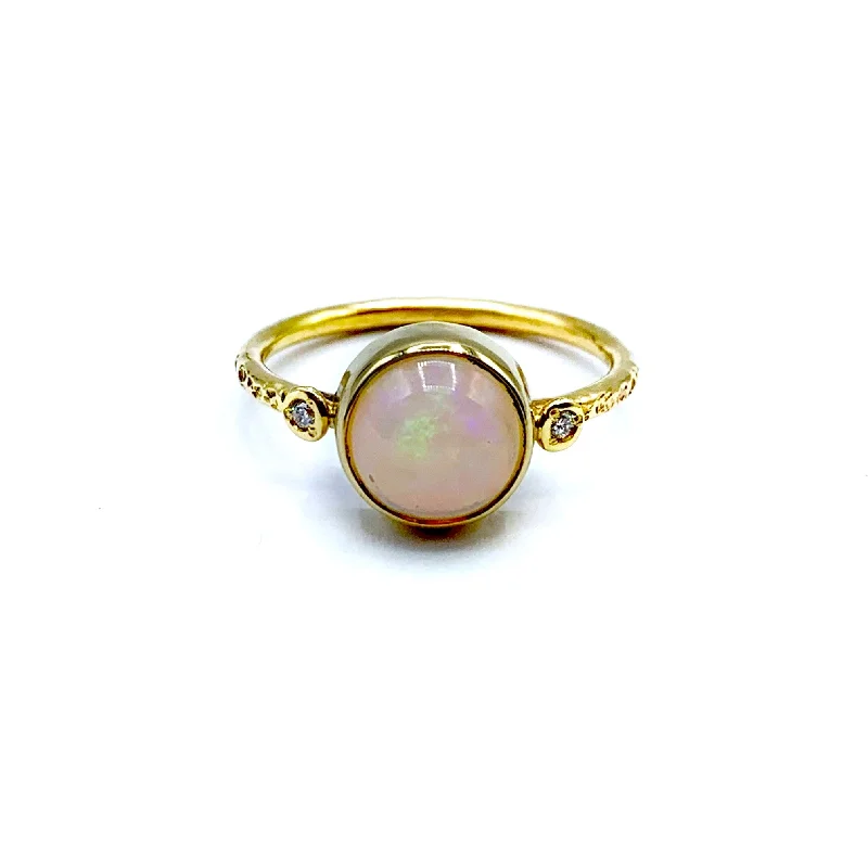 Colorful Rings-African Opal in Planet Round with Tiny Moon Diamonds