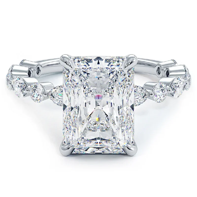 Three-Stone Rings-Exquisite Radiant-Cut Lab-Grown Diamond Engagement Ring with Round & Marquise Accents