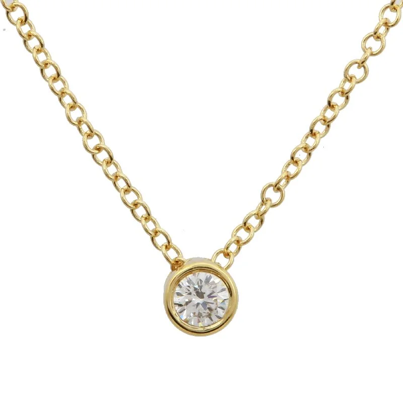 Dainty Necklaces-14k Yellow Gold Bezeled Diamond Necklace