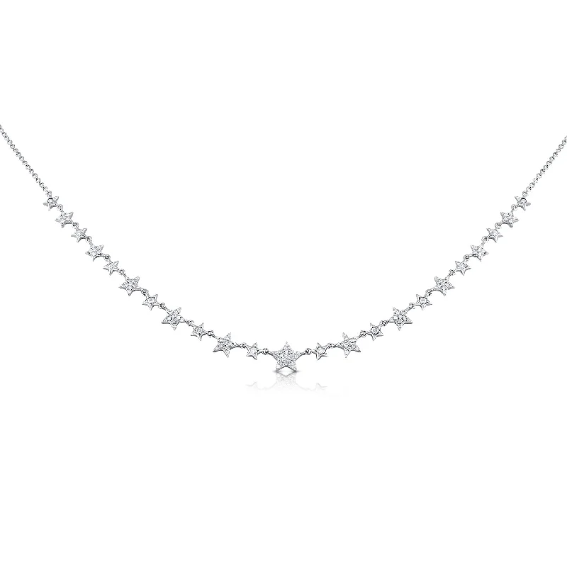 Fine Jewelry Necklaces-14K White Gold Mini Diamond Star Necklace