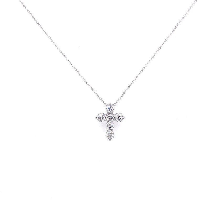 Vintage Silver Necklaces-18K White Gold Diamond Cross Necklace