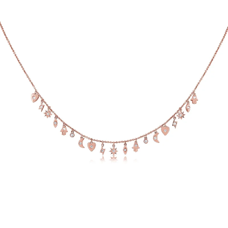 Layered Silver Necklaces-14K Rose Gold Mini Diamond Charm Necklace