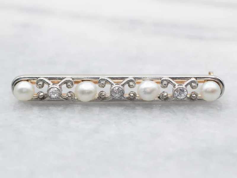 Retro Enamel Brooch-Mixed Metal Pearl and Diamond Brooch