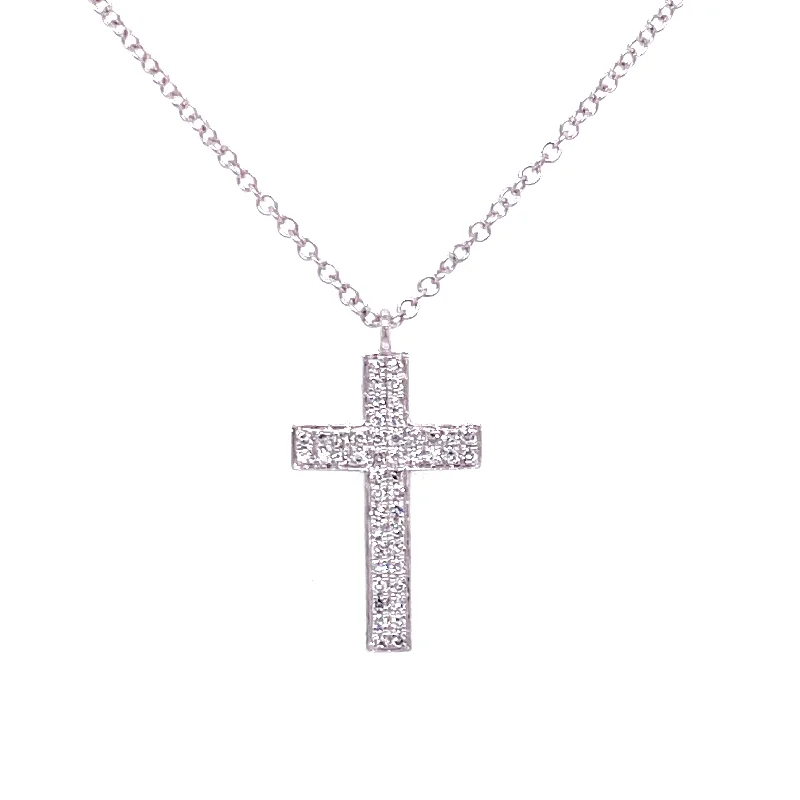 Rose Gold Necklaces-14K White Gold Pave Cross Necklace