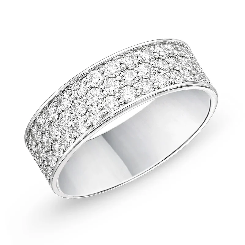 Eternity Diamond Rings-Memoire 18K White Gold Three-Row Halfway Pave Silk Diamond Band