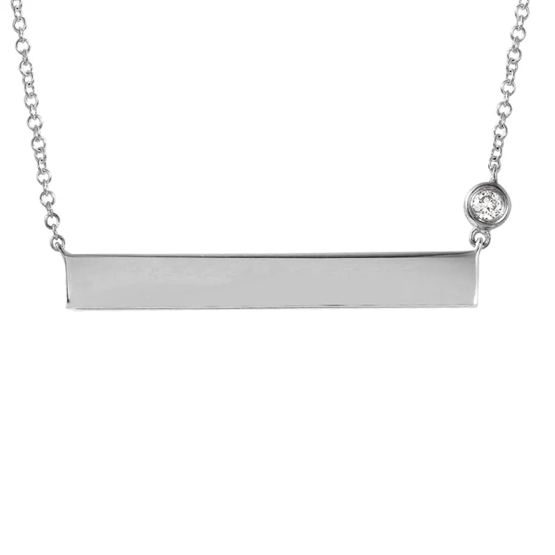 Chain Necklaces-14K White Gold ID Plate Necklace with Diamond Chain