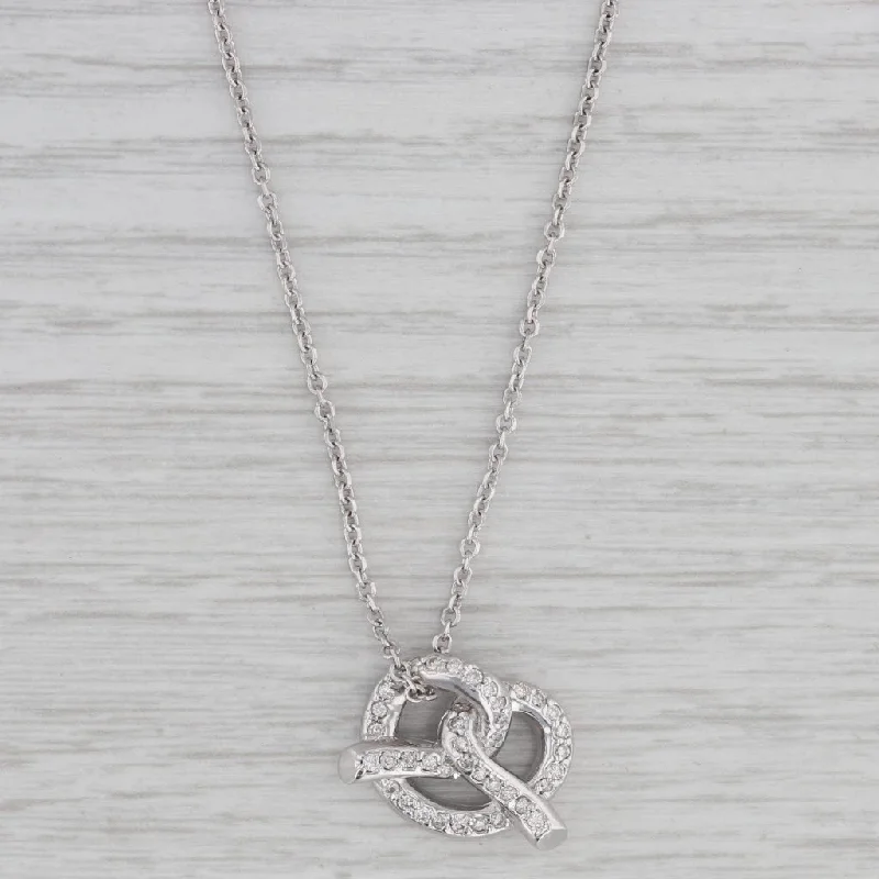 Luxury Gold Necklaces-0.40ctw Diamond Pretzel Pendant Necklace 14k White Gold 16" Cable Chain