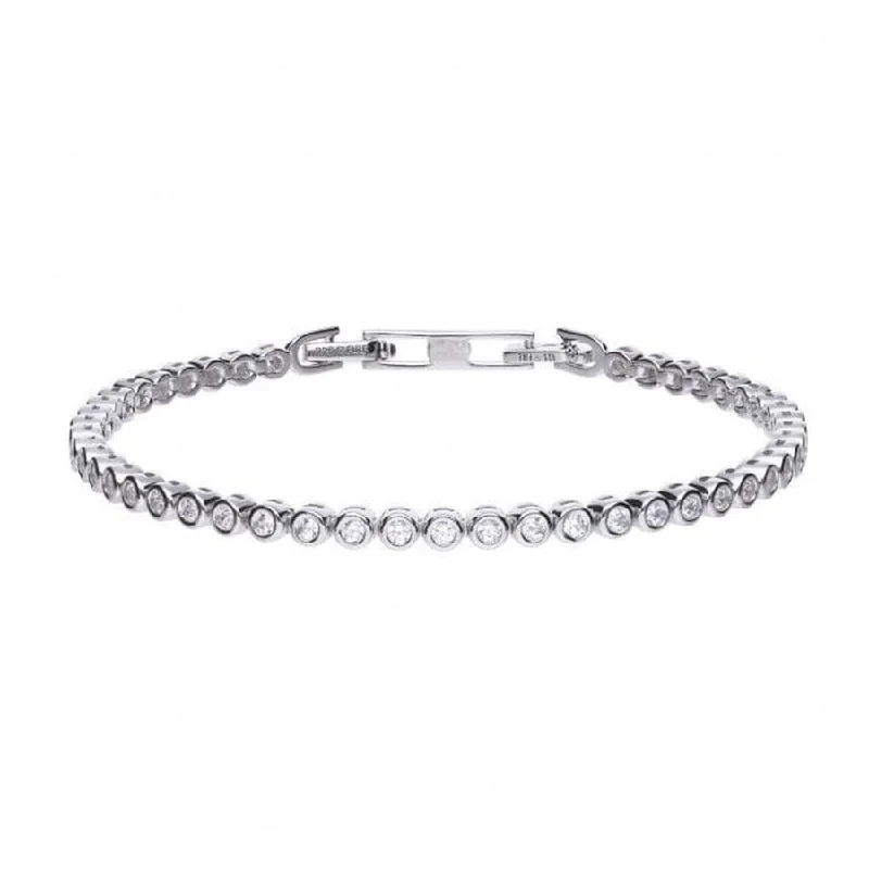 Trendy Beaded Bracelets-Silver Rubover Set Cubic Zirconia Tennis Bracelet