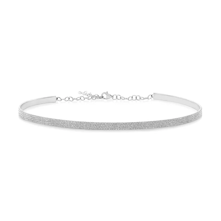 Layered Chain Necklaces-14K White Gold Diamond Choker Necklace