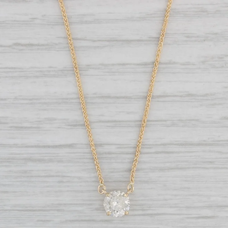 Layered Necklaces-New 1.02ct Diamond Solitaire Pendant Necklace 14k Yellow Gold 16" Wheat Chain