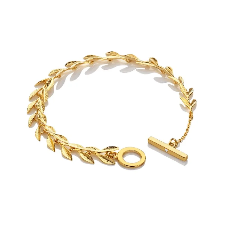 Wedding Cuff Bracelets-Hot Diamonds X TG Laurel Bracelet - Yellow Gold Plate