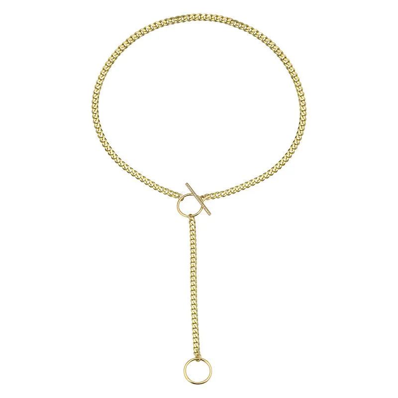 Platinum Necklaces-14K Yellow Gold Diamond Cuban Link Lariat Necklace