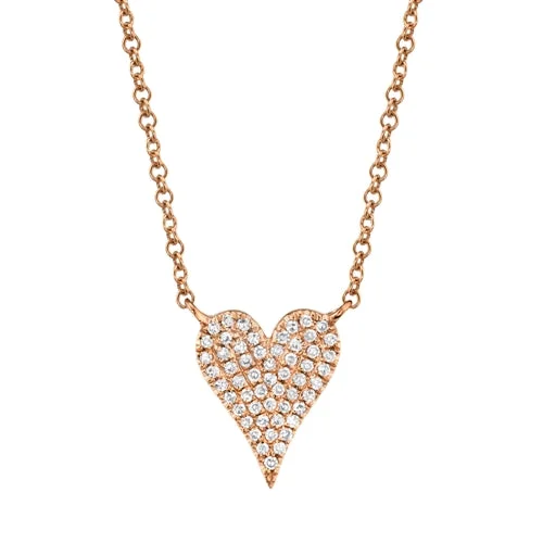 Mixed Metal Necklaces-14K Rose Gold Pave Diamond Heart Necklace (Small)