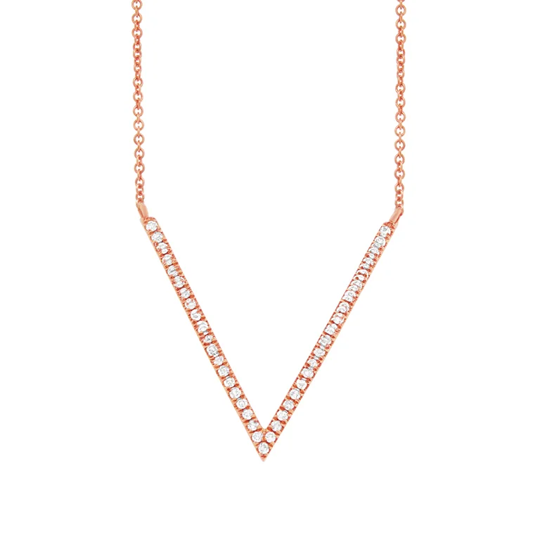 Handwoven Necklaces-14K Rose Gold Diamond "V" Necklace