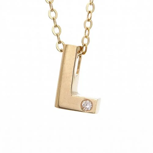 Gold and Silver Necklaces-14K Yellow Gold Initial "L" With Diamond Necklace