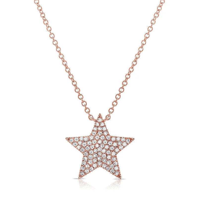 Crystal Drop Necklaces-14K Rose Gold Diamond Star Necklace