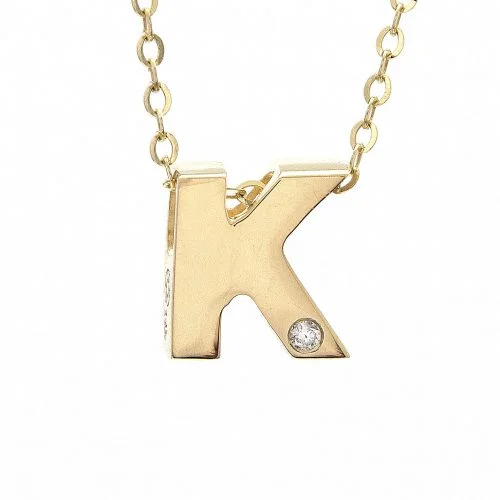 Colorful Pendant Necklaces-14K Yellow Gold Initial "K" With Diamond Necklace